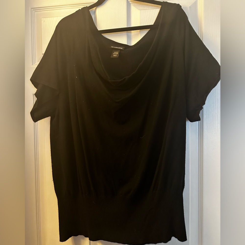 Black Short Sleeve Cowl Neck Sweater